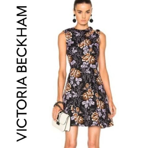 Victoria Beckham Cotton Printed D-Ring floral Rose Black mini dress size 10 - Picture 1 of 15